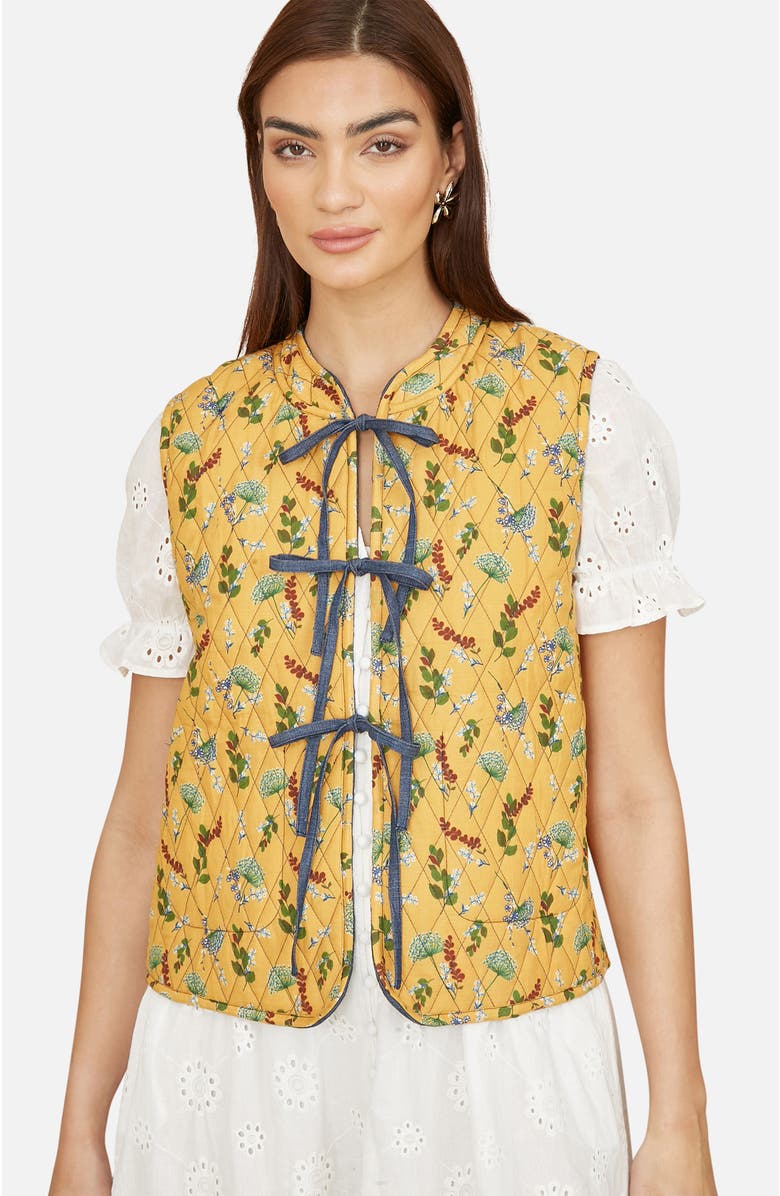 Yumi Reversible Quilted Tie-Front Waistcoat, Alternate, color, Blue