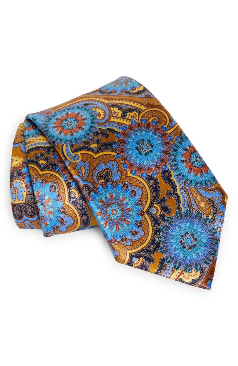 ZEGNA TIES Yellow Fancy Paisley Jacquard Silk Tie, Main, color, 