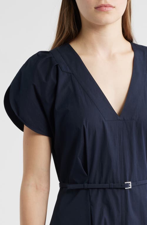 Hugo Boss Boss Demnilia Belted Cotton Blend Midi Dress In Blue