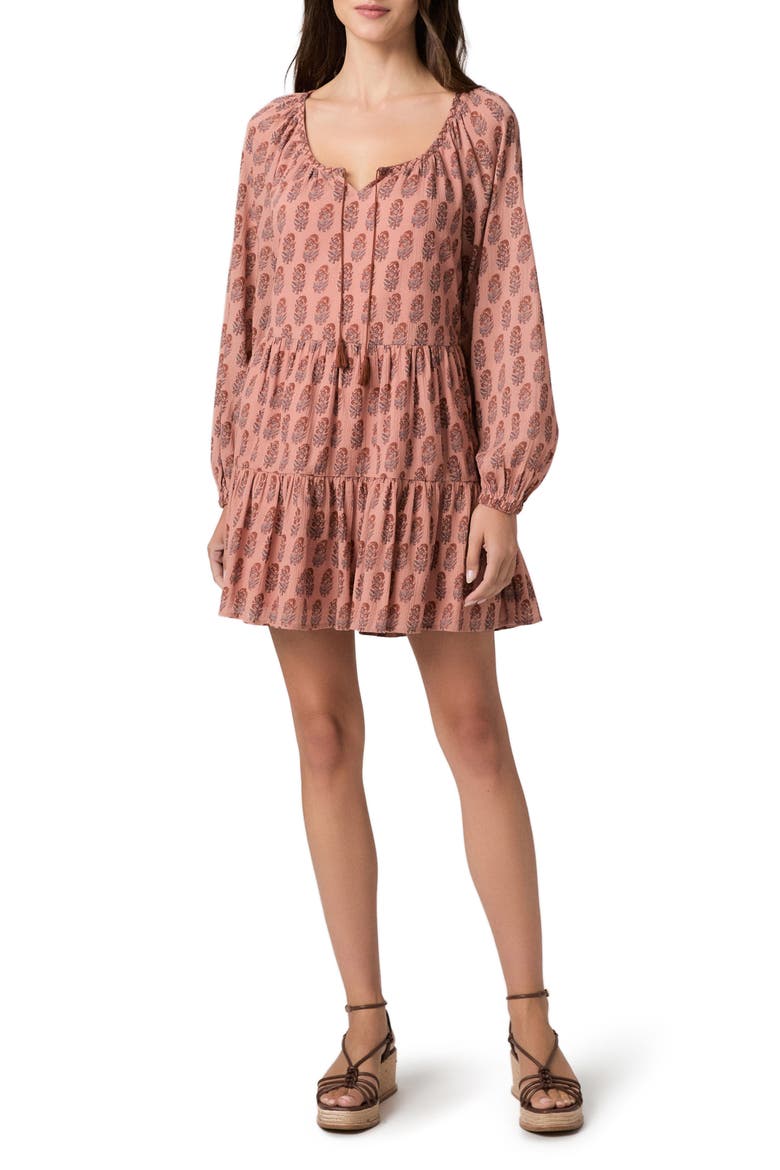 Boardwalk Floral Long Sleeve Cotton Minidress, Main, color, SALMON MULTI