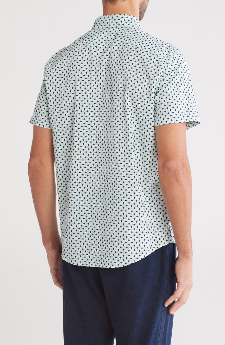 Original Penguin Geo Print Stretch Cotton Poplin Button-Up Shirt, Alternate, color, Blue Haze