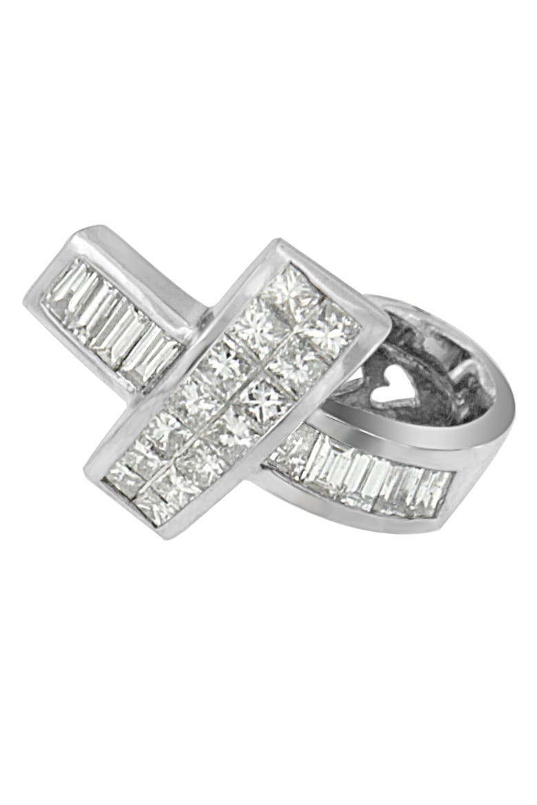 14K White Gold 2 cttw Princess and Baguette Cut Diamond Ribbon Pendant Necklace, Alternate, color, White