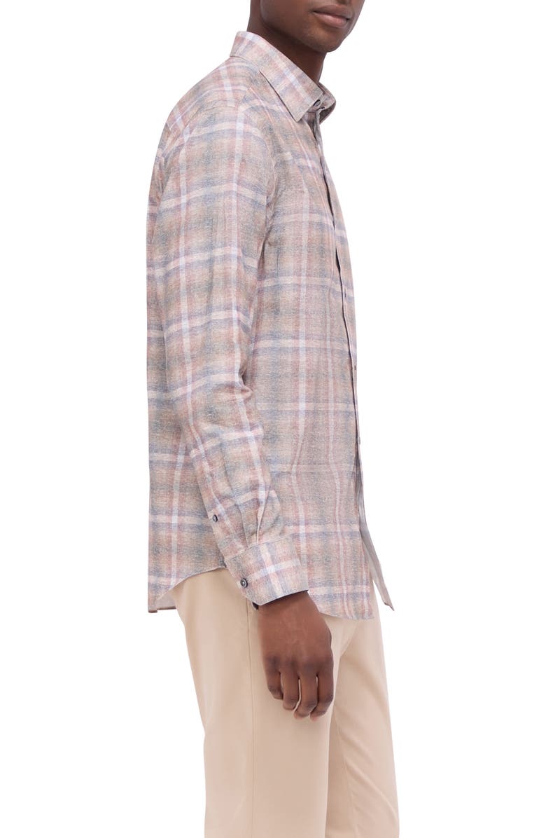 Bugatchi Karl Shaped Fit Windowpane Check Stretch Button-Up Shirt, Alternate, color, Dusty Rose