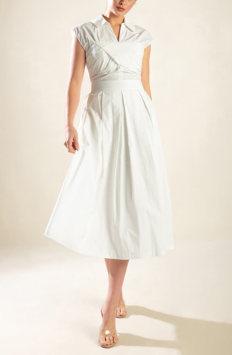 FREEMARKET Cap Sleeve Cotton Fit & Flare Shirtdress, Alternate, color, Off White