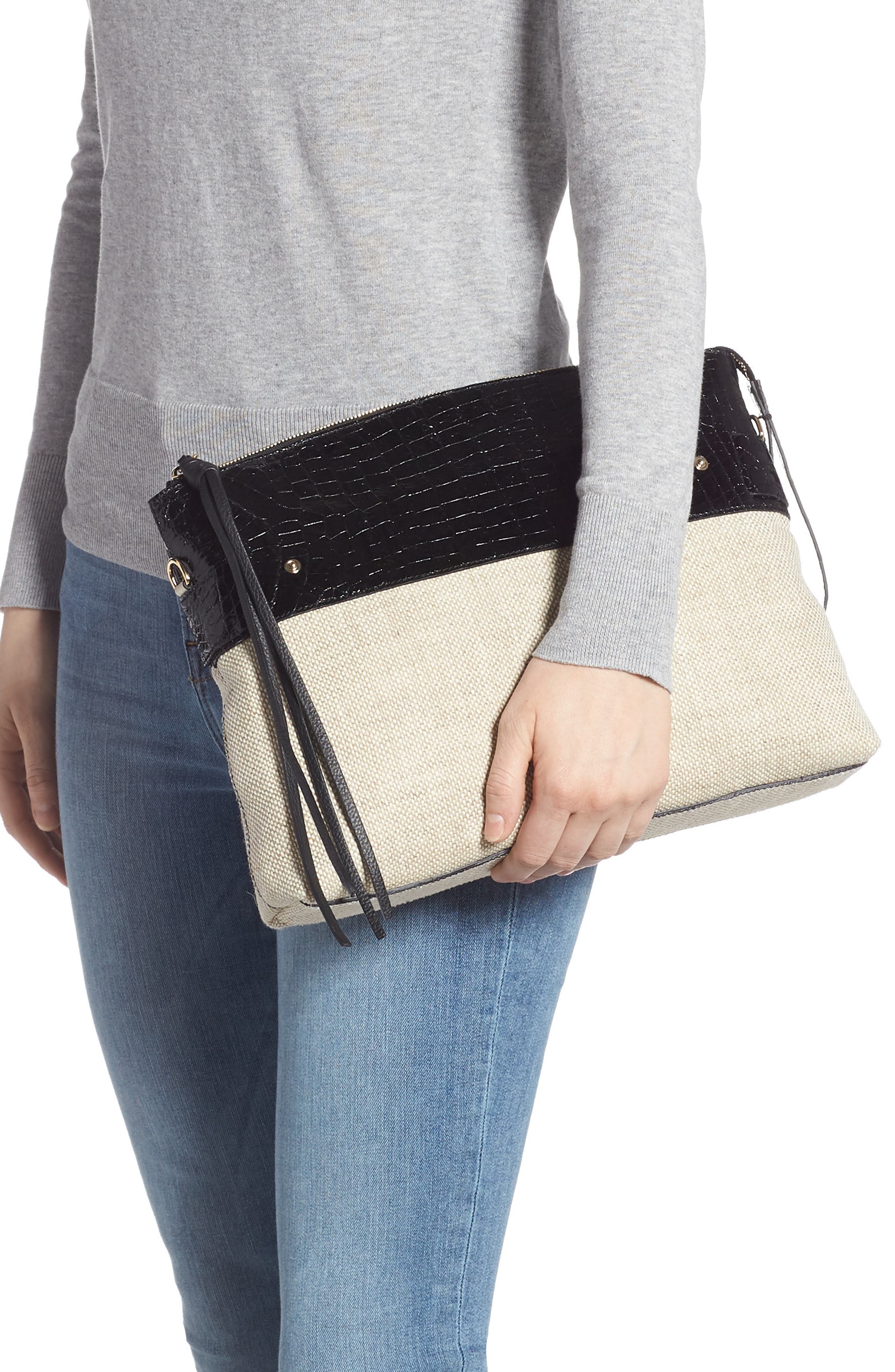 Nancy Gonzalez Large Cristie Linen & Genuine Crocodile Tote, Alternate, color, 