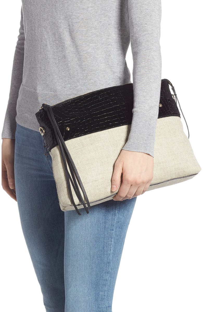 Nancy Gonzalez Large Cristie Linen & Genuine Crocodile Tote, Alternate, color,