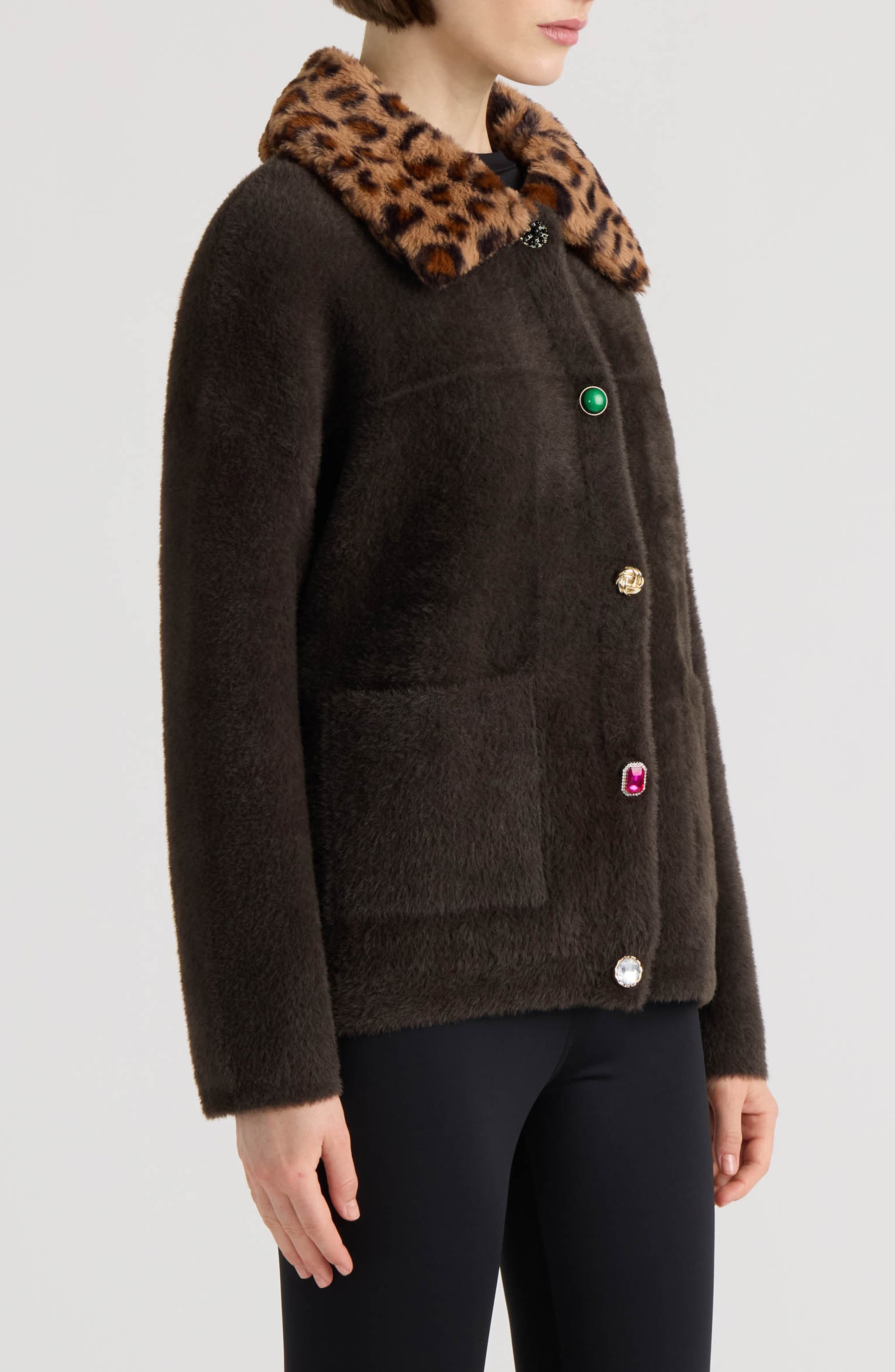 NVLT Eyelash Crop Coatigan with Faux Fur Collar (Women) | Nordstrom