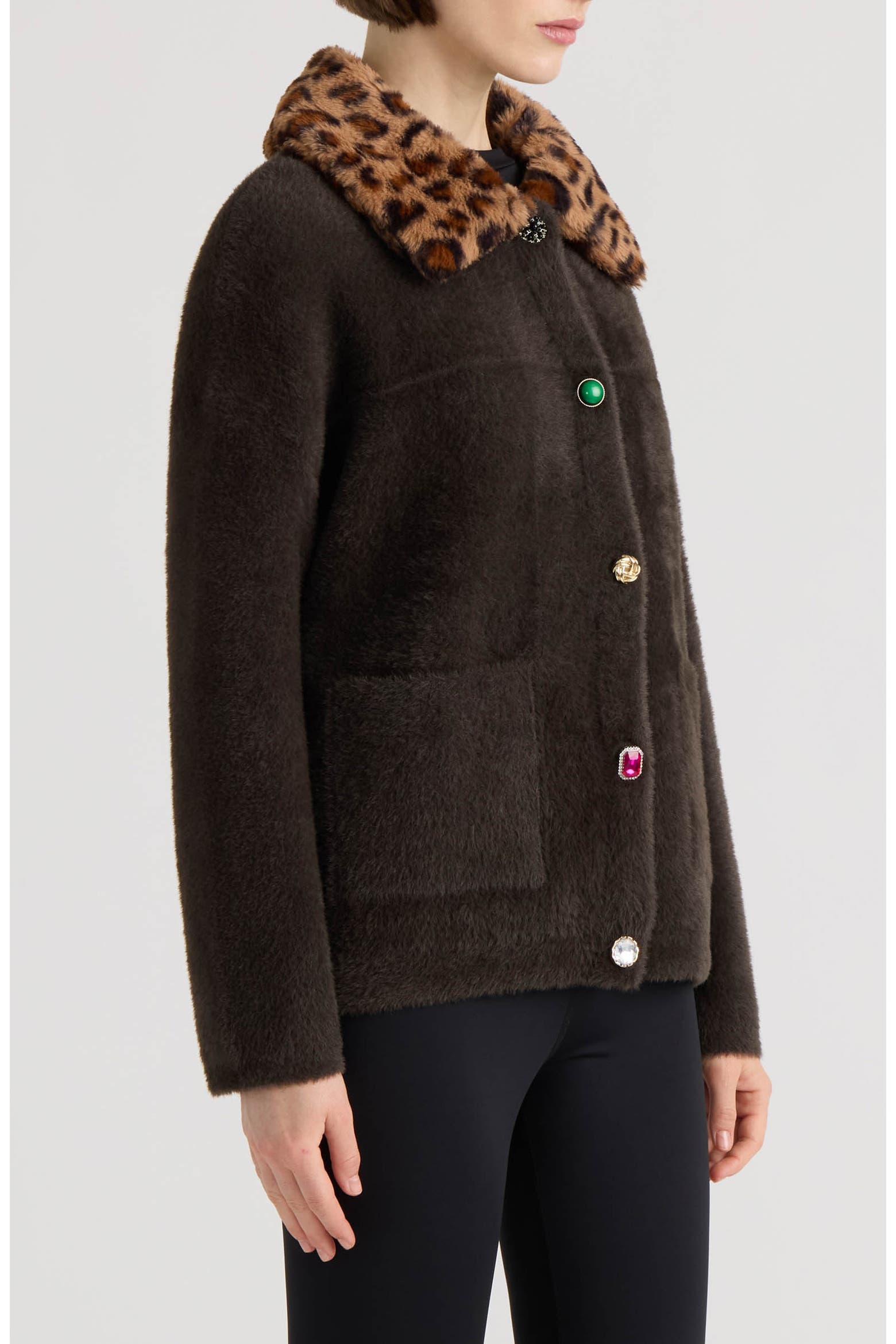 Eye Lashes Code NVLT Eyelash Crop Coatigan with Faux Fur Collar (Women) | Nordstrom