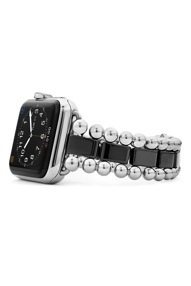 Smart Caviar Black Ceramic & Stainless Steel Apple Watch® Watchband, Alternate, color, SILVER/ BLACK CERAMIC