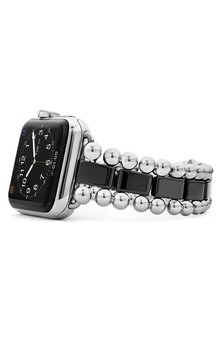LAGOS Smart Caviar Black Ceramic & Stainless Steel Apple Watch<sup>®</sup> Watchband, Alternate, color, Silver/ Black Ceramic