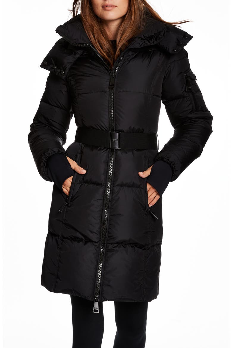 Noho Belted Down Puffer Coat with Removable Hood, Alternate, color, MATTE BLACK