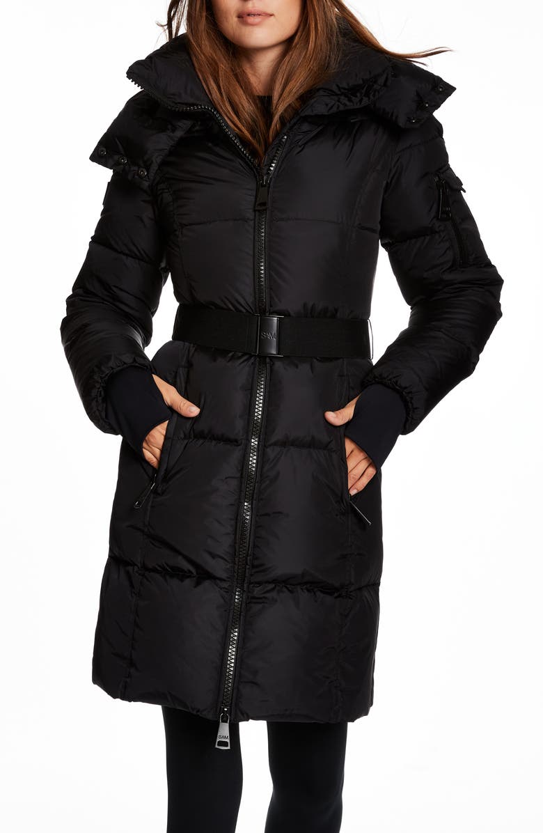 SAM. Noho Belted Down Puffer Coat with Removable Hood, Alternate, color, Matte Black