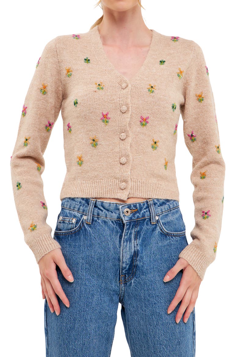 Bead Detail Crop Cardigan, Alternate, color, BEIGE