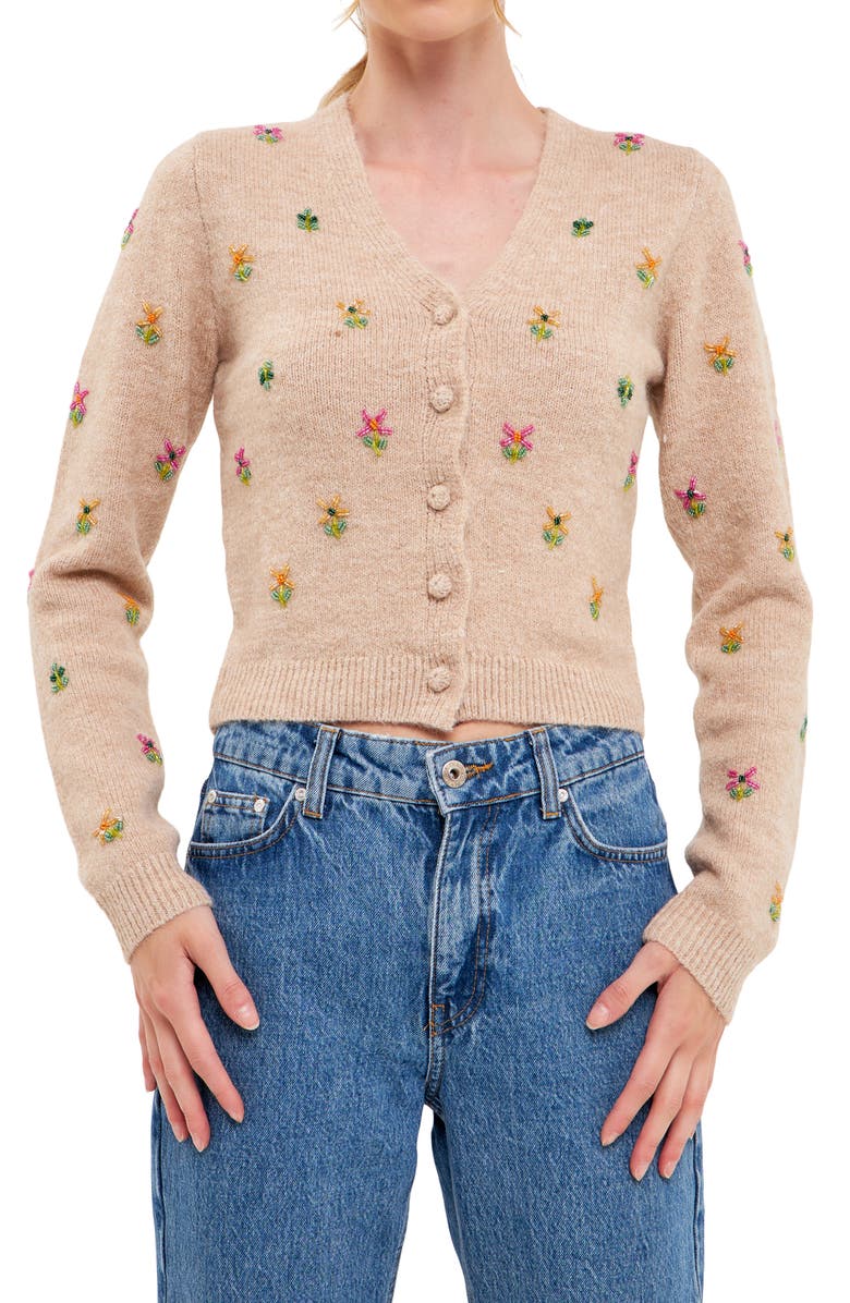 English Factory Bead Detail Crop Cardigan, Alternate, color, 