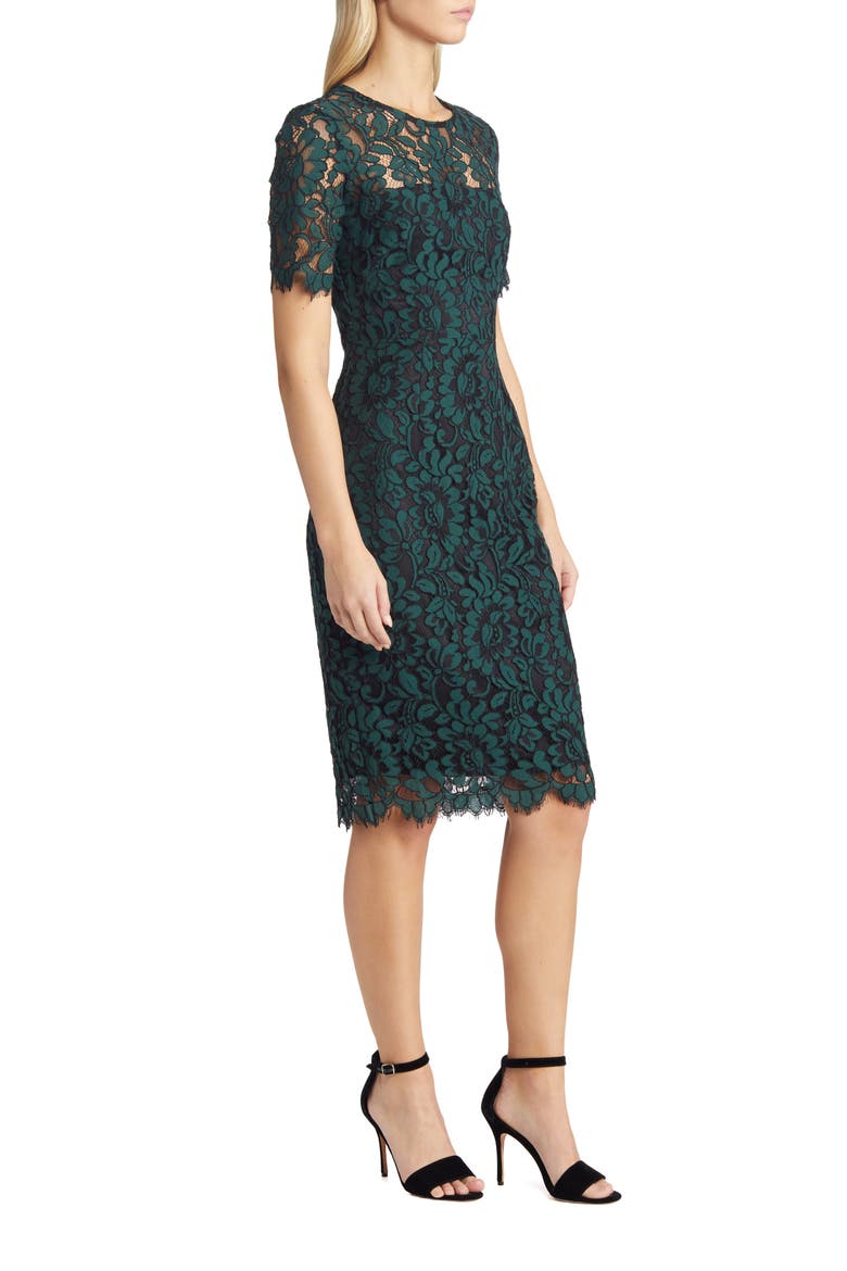 Embroidered Lace Overlay Cocktail Dress, Alternate, color, HUNTER