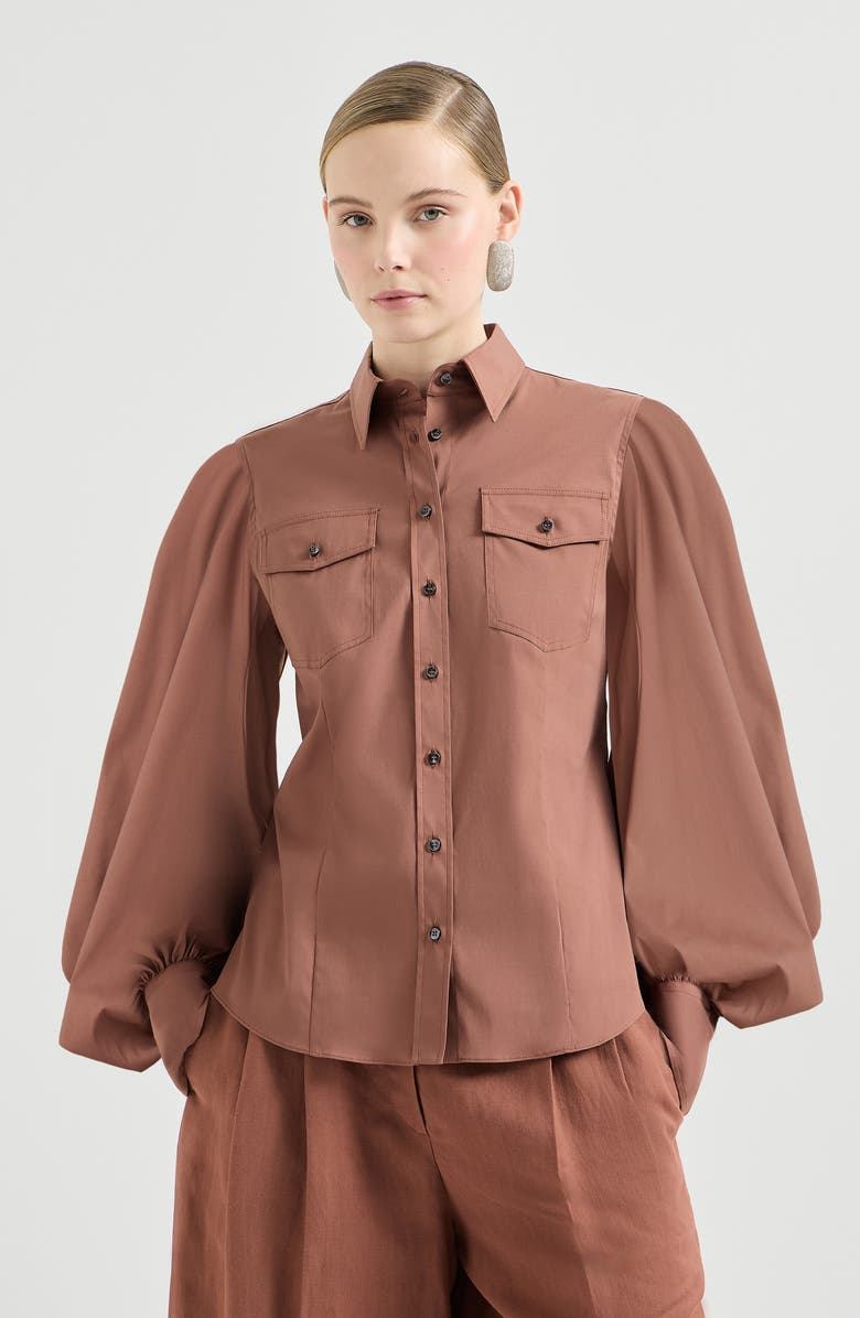 Brunello Cucinelli Stretch poplin shirt with monili, Alternate, color, Red