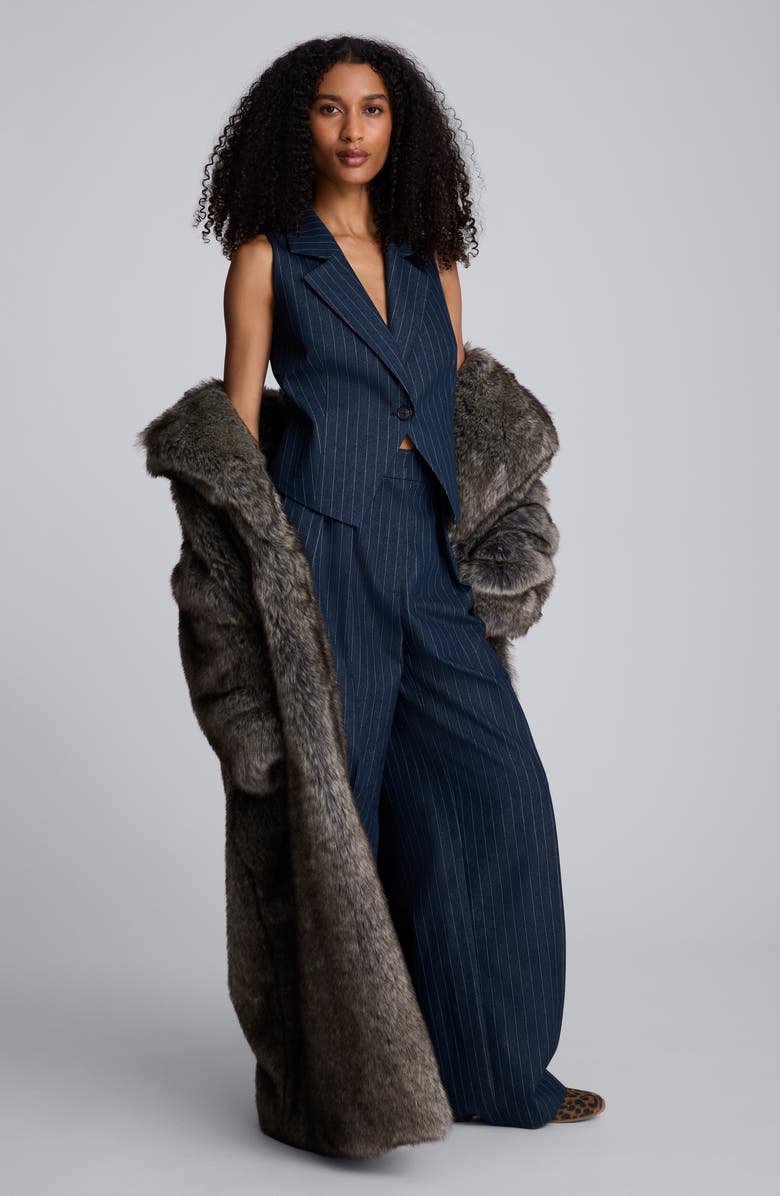 Kenneth Cole Fitted Pinstripe One-Button Vest, Alternate, color, Dark Navy / White