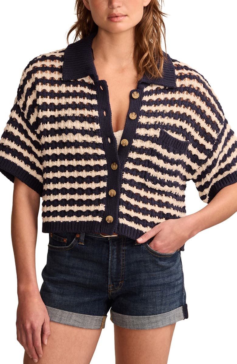Lucky Brand Open Stitch Short Sleeve Crop Cardigan, Main, color,