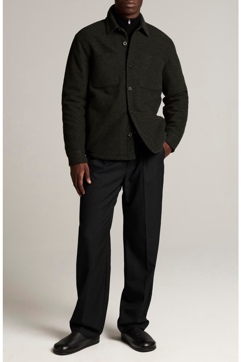 Herringbone Faux Shearling Lined Shirt Jacket, Alternate, color, BARRON GREEN/ BLACK