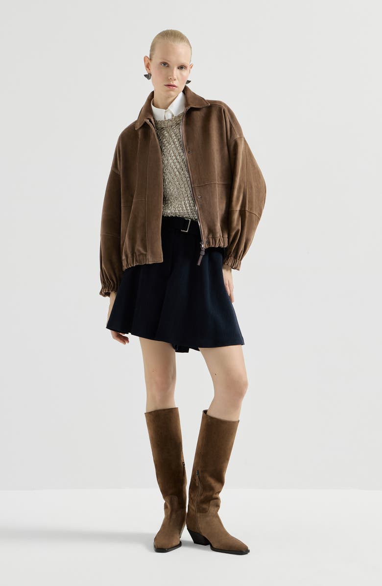 Brunello Cucinelli Crêpe chevron skirt-pants, Alternate, color, Navy Blue