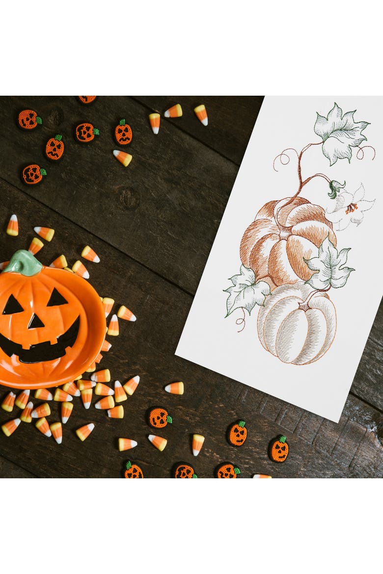 Pumpkins on Vine Harvest Fall Autumn Kitchen Dishtowel, Alternate, color, White