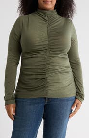 Renee C Mock Neck Ruched Knit Top