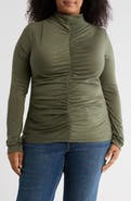 Renee C Mock Neck Ruched Knit Top