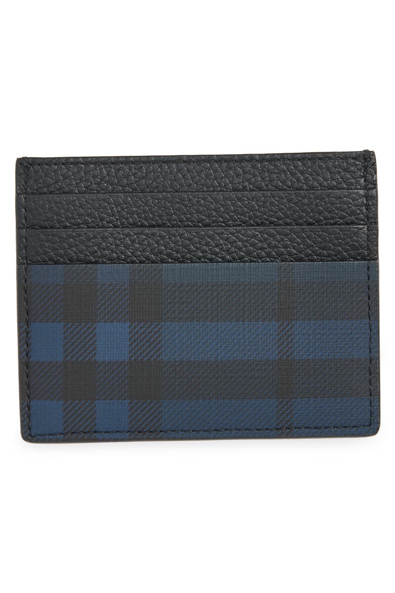 Sandon Check Leather Card Case, Alternate, color, NAVY