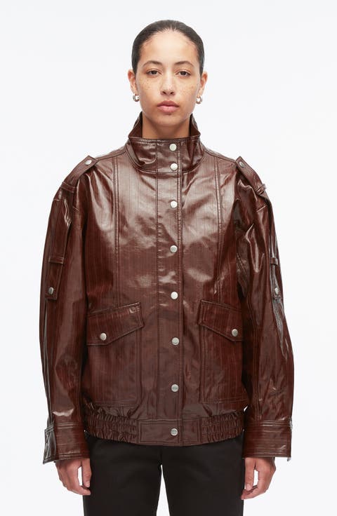 Textured Faux Leather Flight Jacket