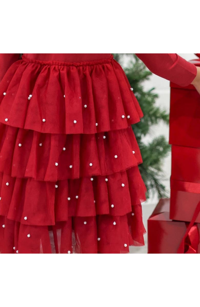 Sweet Wink Christmas Pearl Long Sleeve Tutu Dress, Alternate, color, Ruby Red