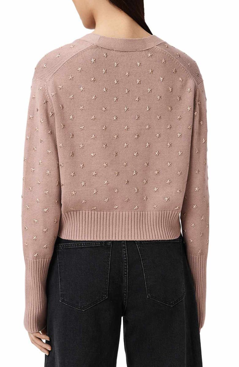 AllSaints Mazy Star Studded Cotton Cardigan, Alternate, color, Rose Smoke Pink