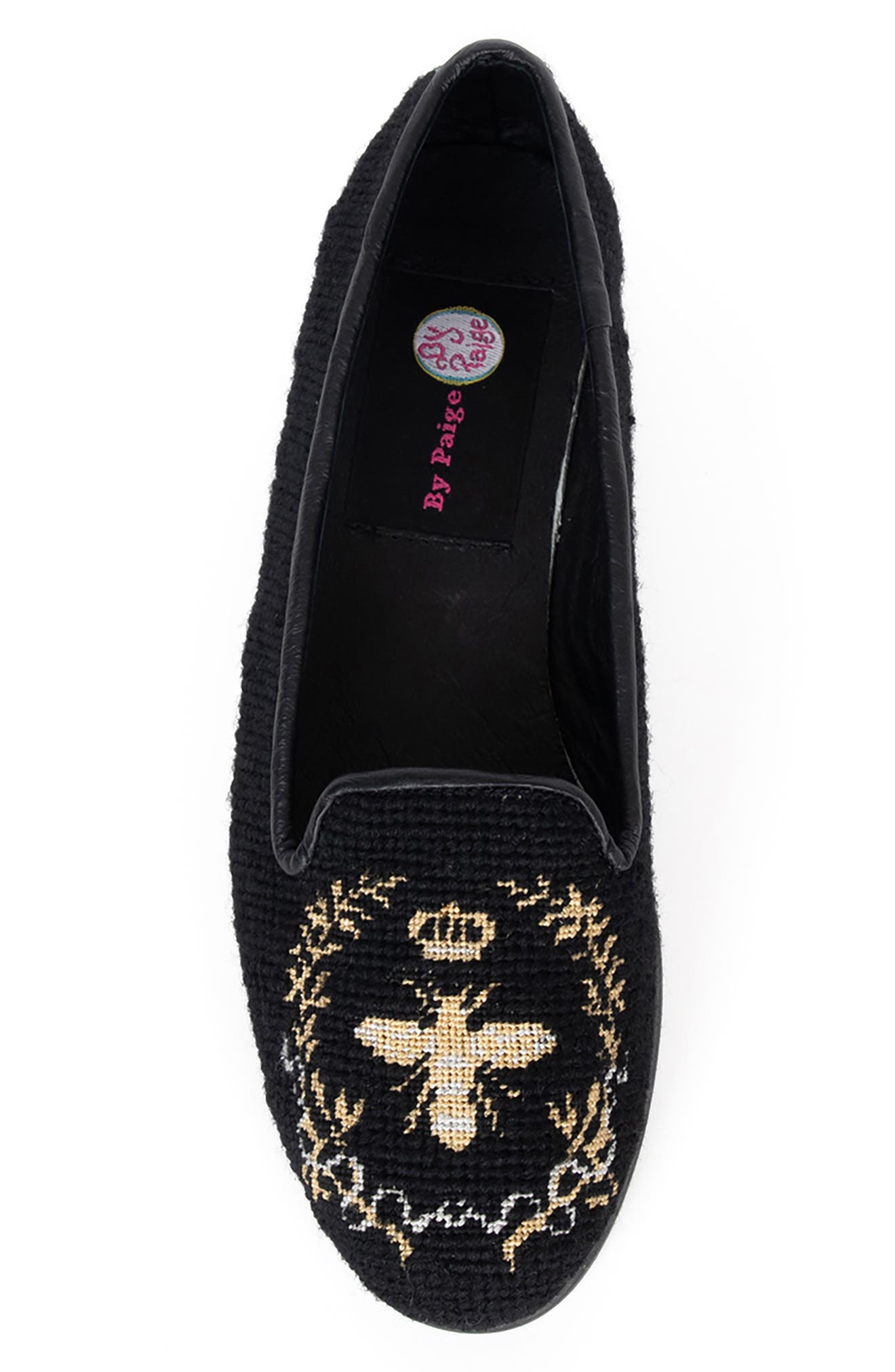 ByPaige BY PAIGE Needlepoint Silver & Gold Bee Flat, Alternate, color, Black