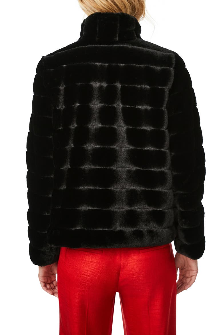 Chevron Faux Fur Jacket, Alternate, color, BLACK