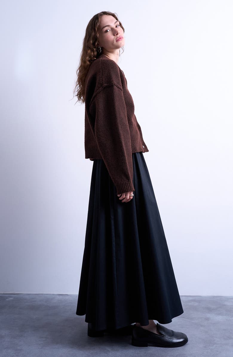 Topshop Stretch Cotton Twill A-Line Skirt, Alternate, color, Black