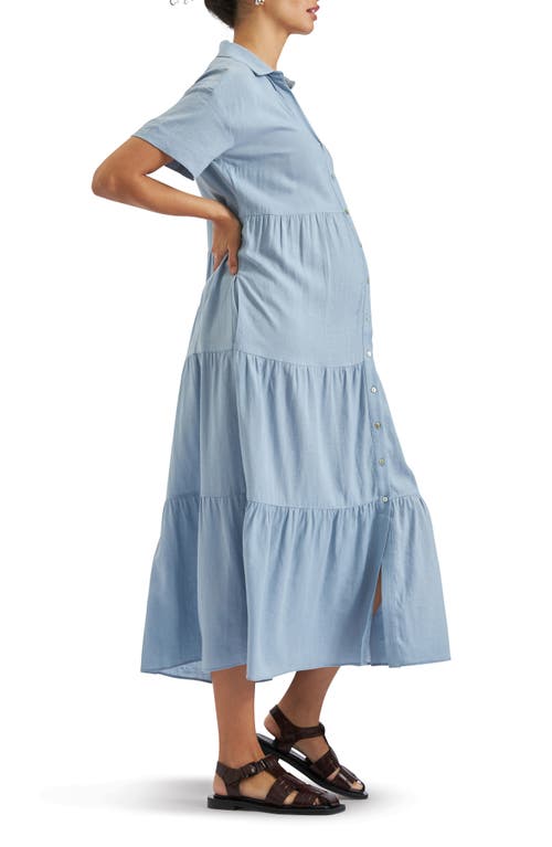 Ripe Maternity Macy Linen Blend Midi Maternity Shirtdress In Pale Blue