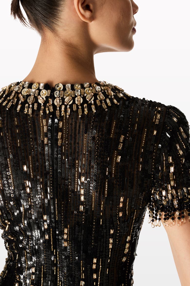 Nova Sequin-Embellished Keyhole-Neck Maxi Dress, Alternate, color, Liquorice/Gold