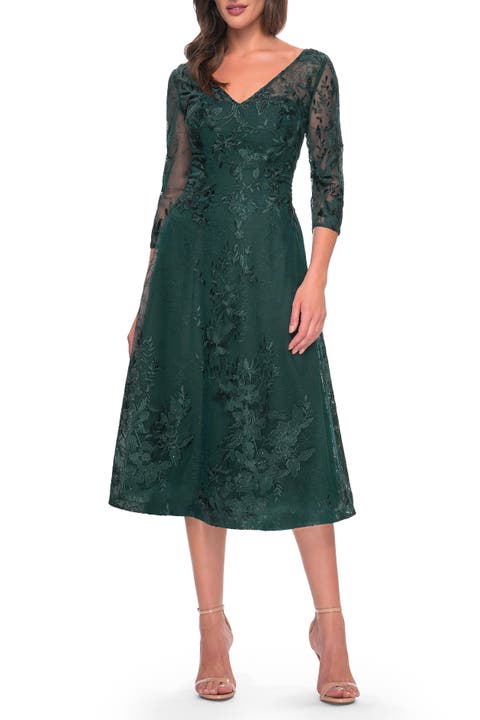 Stylish Tea Length Mother of the Bride Dress with Sleeves