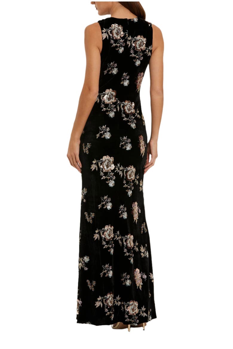 Embellished Velvet High Neck Sleeveless Gown, Alternate, color, Black Multi