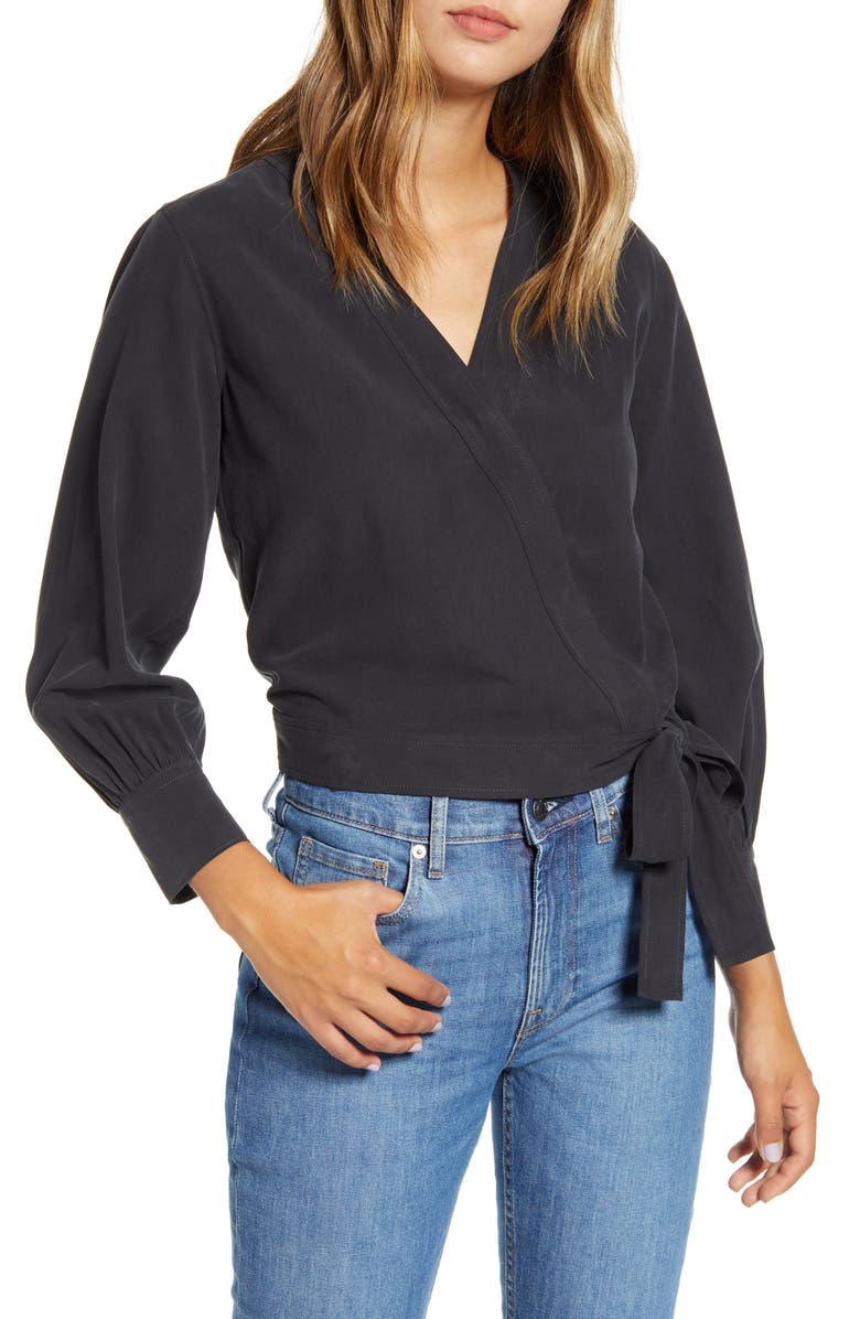 Everlane The Washable Silk Wrap Top, Alternate, color, 