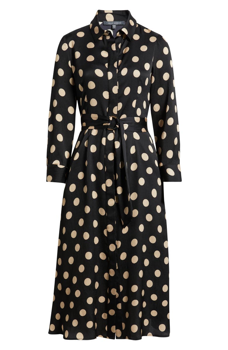 Julia Jordan Polka Dot Long Sleeve Midi Shirtdress, Alternate, color, Black Multi