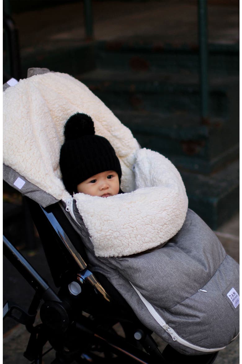 LambPOD Water Repellent Faux Shearling Car Seat/Stroller Bunting, Alternate, color, HEATHER GREY