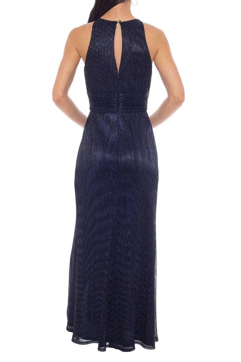 Metallic Pleated Gown, Alternate, color, NAVY