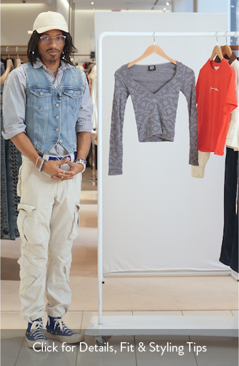 Textured V-Neck Long Sleeve Crop Top, sales video thumbnail