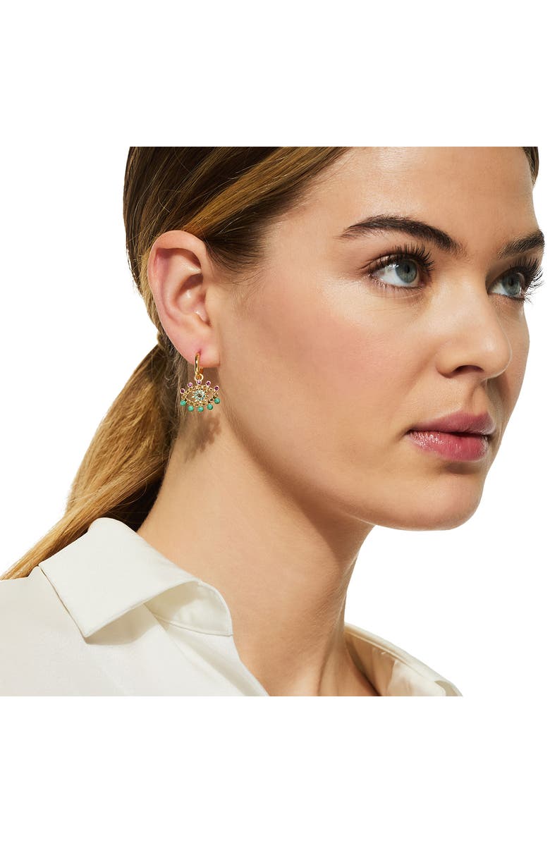 Kurt Geiger London Evil Eye Drop Huggie Hoop Earrings, Alternate, color, Gold Multi