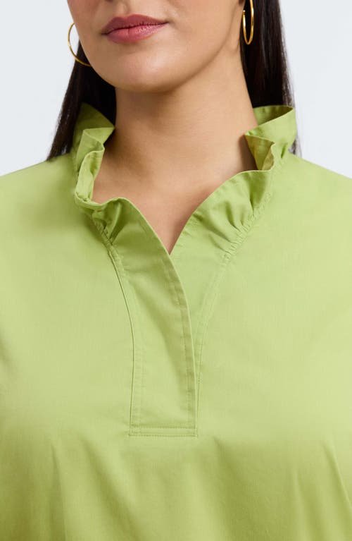 Foxcroft Tammy Ruffle Collar Cotton Blend Top In Green