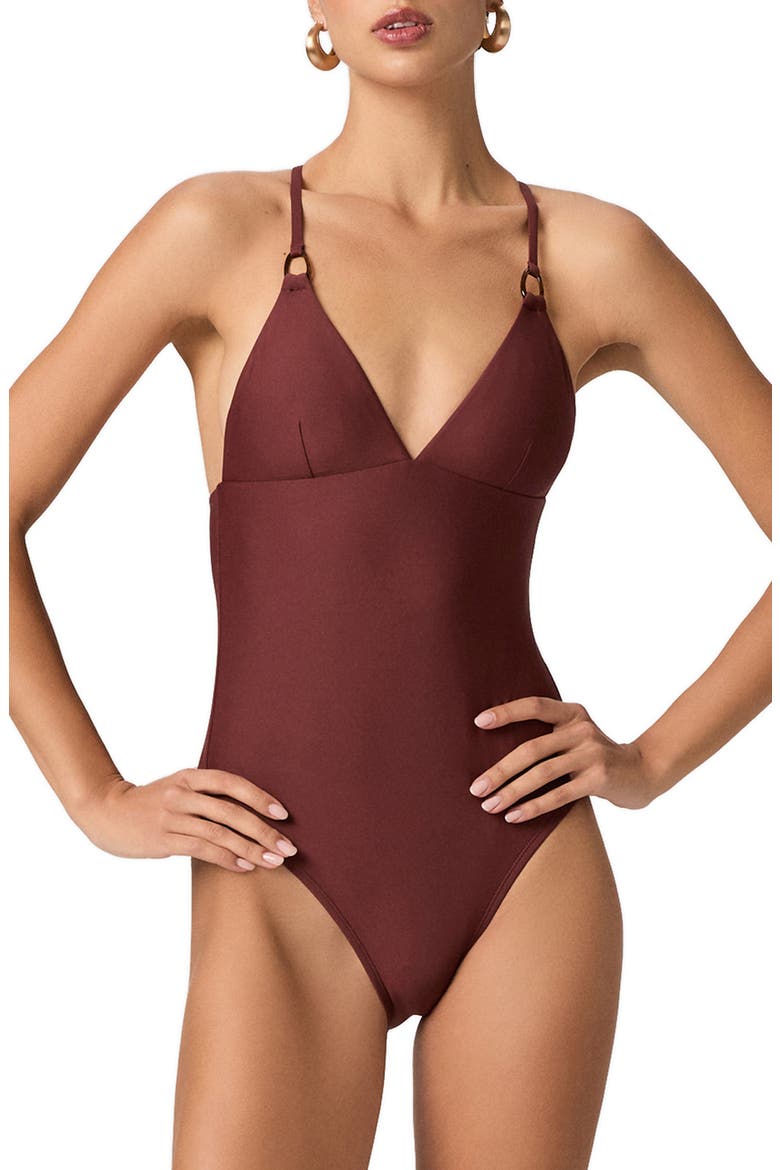 Daisy Tie-Back One-Piece Swimsuit, Main, color, BURNT SIENNA