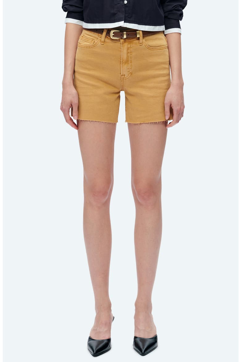 High Waist Denim Shorts, Main, color, YELLOW OCHRE