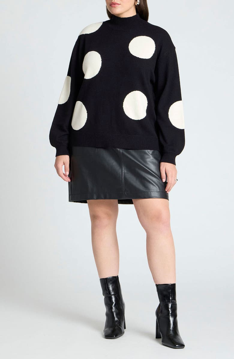 ELOQUII Polka Dot Mock Neck Sweater, Alternate, color,