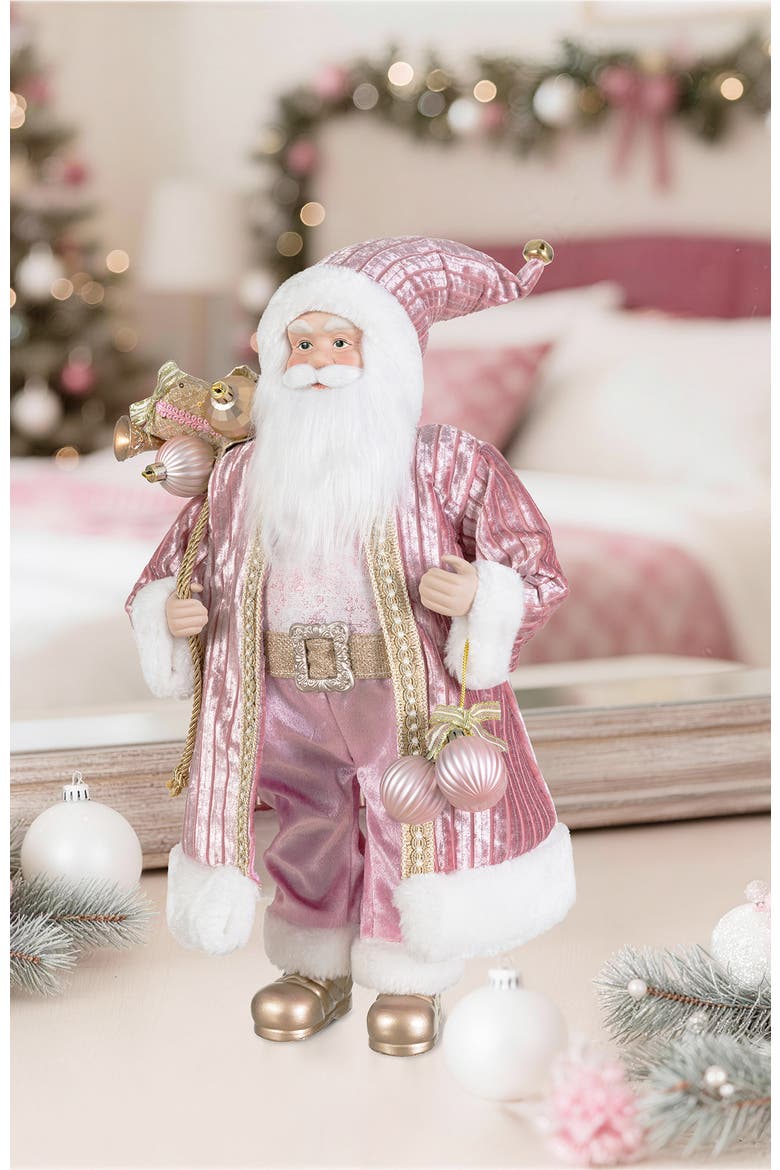 18"H Faux Fur Christmas Deluxe Santa Figurine, Alternate, color, Pink