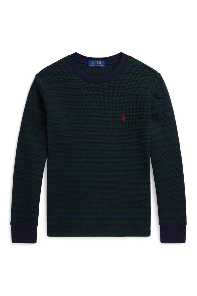 Kids' Waffle Knit Long Sleeve Shirt, Main, color, MOSS AGATE/ REFINED NAVY